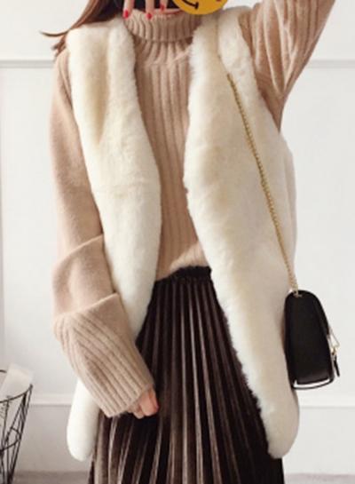 Oasap Fashion Solid Open Front Furry Vest