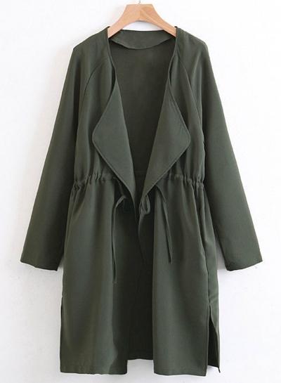 Oasap Long Sleeve Drawstring Wasit Open Front Trench Coat