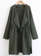 Oasap Long Sleeve Drawstring Wasit Open Front Trench Coat