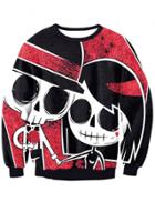 Oasap Round Neck Long Sleeve Skull Printed Halloween Sweatshirt