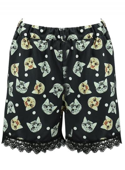 Oasap Women's Cute Cat Graphic Elastic Waist Shorts