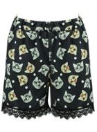 Oasap Women's Cute Cat Graphic Elastic Waist Shorts