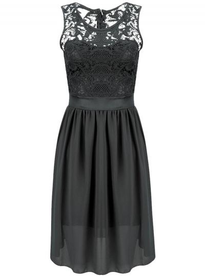 Oasap Elegant Sleeveless Lace Chiffon Pleated Dress