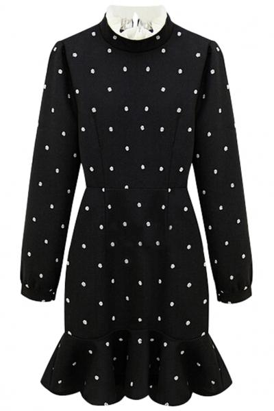 Oasap Black Polka Dot Flounced Hem Dress