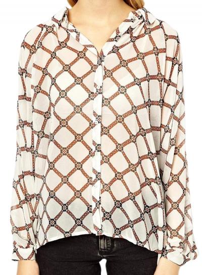 Oasap Women's Geometric Print Asymmetric Hem Chiffon Blouse