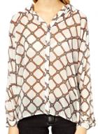 Oasap Women's Geometric Print Asymmetric Hem Chiffon Blouse