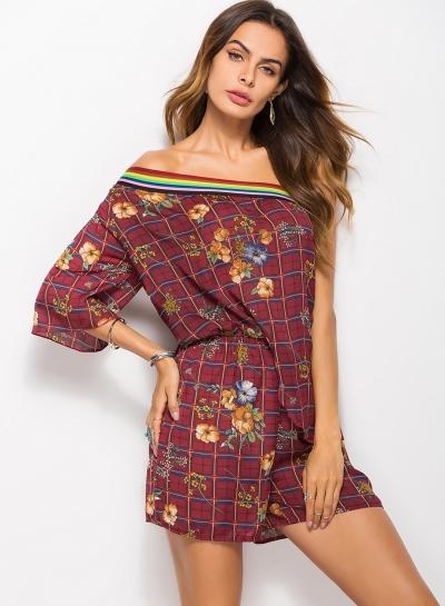 Oasap Off Shoulder Floral Printed Boho Jumpsuits