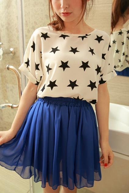 Oasap Pure Colored Elastic Waist Pleated Chiffon Skirt