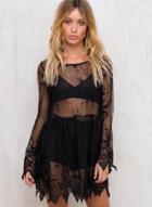 Oasap Long Sleeve Loose Sheer Lace Dress