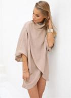 Oasap High Neck 3/4 Sleeve Irregular Mini Dress