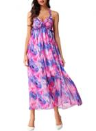 Oasap Women's Halter Ruched Bust Open Back Printed Beach Maxi Dress