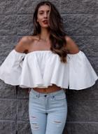 Oasap Off Shoulder Short Sleeve Loose Fit Ruffle Blouse