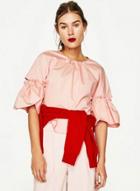 Oasap Adorable Pink Boat Neck Flare Sleeve Blouse