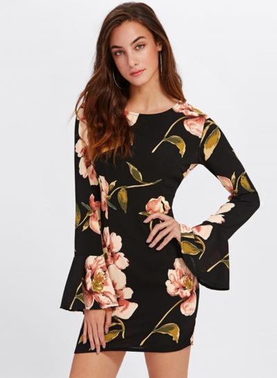 Oasap Fashion Flare Sleeve Bodycon Party Dress