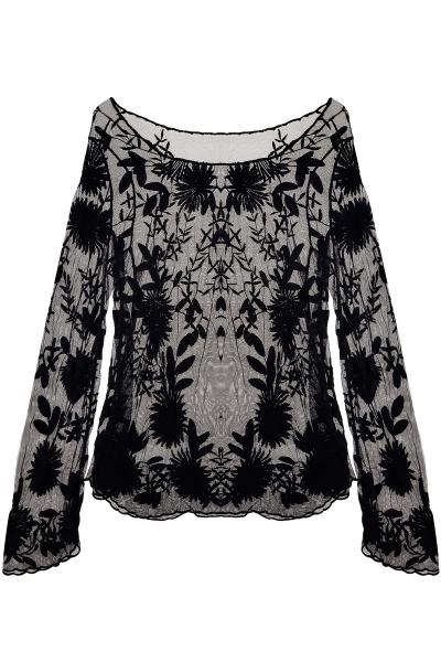 Oasap Embroidery Floral Pattern Organza Blouse