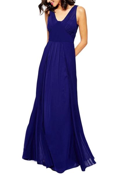 Oasap Women V Neck Scoop Back Sleeveless Pleated Party Dress