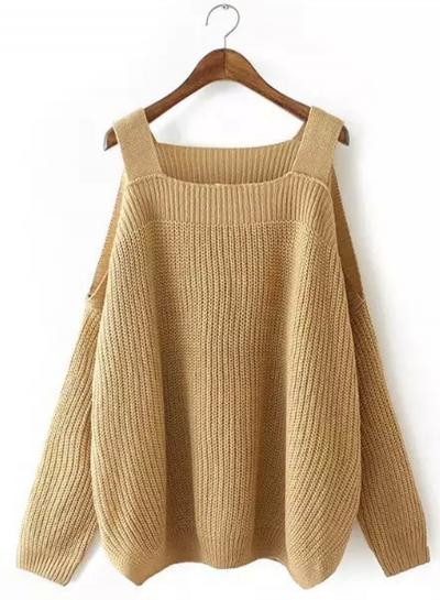 Oasap Round Neck Off Shoulder Long Sleeve Sweaters