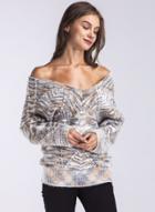 Oasap Fashion Double V Neck Long Sleeve Printed Sweater