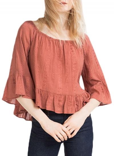 Oasap Women's Slash Neck Jacquard Flounce Loose Fit Blouse