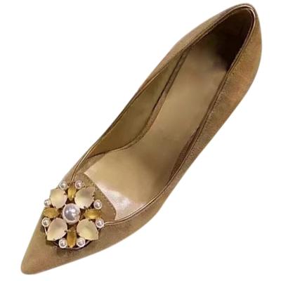 Oasap Pointed Toe Stiletto Heels Suede Rhinestone Pumps
