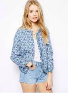 Oasap Fashion Floral Printed Zip Long Sleeve Coat