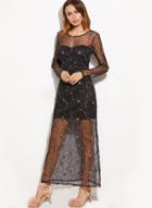 Oasap Long Sleeve Backless See Through Maxi Dresses