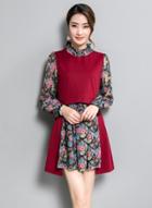 Oasap Floral Long Sleeve Contrast Color Mini Dress