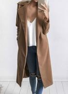 Oasap Fashion Long Sleeve Open Front Soli Longline Trench Coat