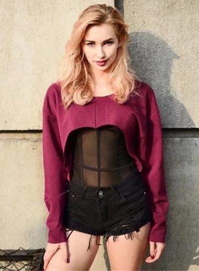 Oasap Fashion Solid Long Sleeve Irregular Cropped Sweatshirt