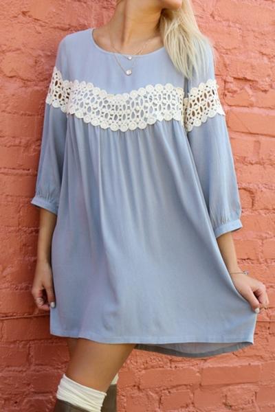 Oasap Sweet Lace Paneled Keyhole Back Trapeze Dress