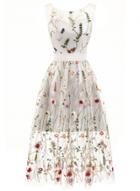 Oasap Elegant Sleeveless Floral Embroidery Maxi Prom Dress