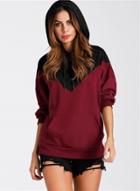Oasap Casual Color Block Pullover Hoodie With Pocket