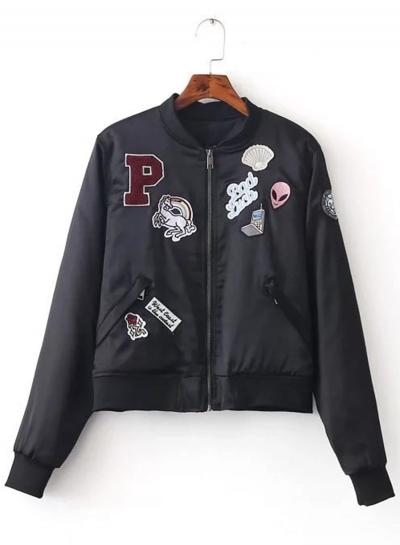 Oasap Embroidery Applique Full Zip Jacket