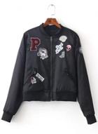 Oasap Embroidery Applique Full Zip Jacket