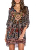 Oasap Women's Vintage V Neck 3/4 Sleeve Print Mini Dress