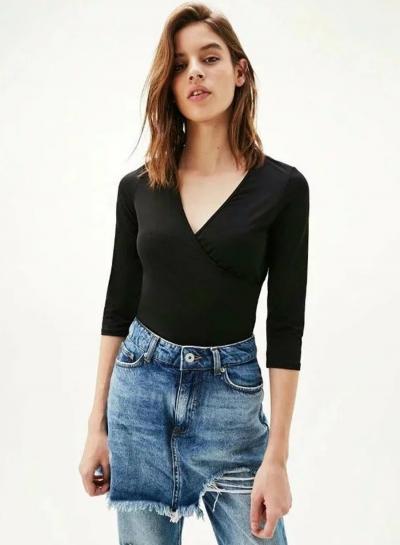 Oasap V Neck 3/4 Sleeve Slim Fit Blosue