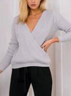 Oasap Deep V Neck Long Sleeve Front Cross Solid Color Sweater