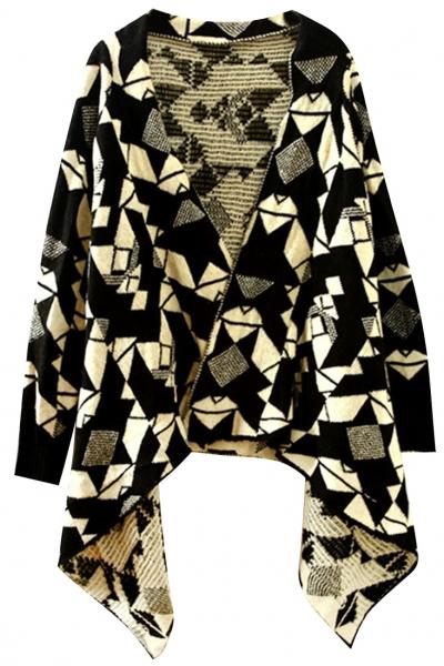Oasap Chic Geometric Pattern Open Front Cardigan
