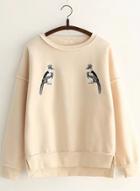 Oasap Round Neck Birds Embroidery Pullover Sweatshirt