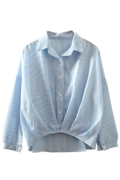 Oasap Color Block Stripe High Low Button Front Blouse