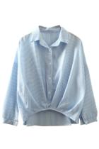 Oasap Color Block Stripe High Low Button Front Blouse