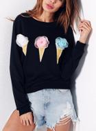 Oasap Long Sleeve Ice Cream Printed Pullover Sweatshirt