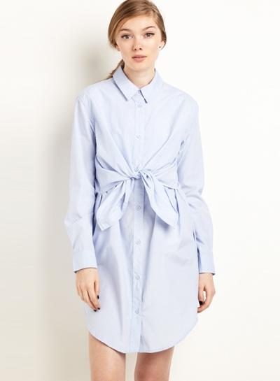 Oasap Women's Single-breasted Tie Front Boyfriend Style Shirt Dress