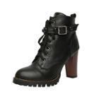 Oasap Round Toe Lace Up Block Heels Ankle Boots
