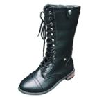 Oasap Round Toe Lace Up Block Heels Mid-calf Boots