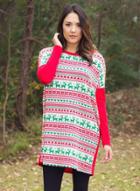Oasap Loose Fit Plus Size Round Neck Christmas Dress