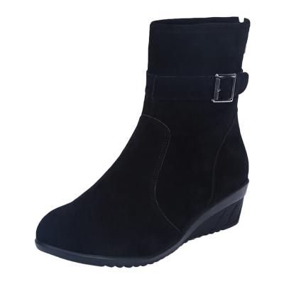 Oasap Buckle Strap Wedge Heels Round Toe Warm Boots