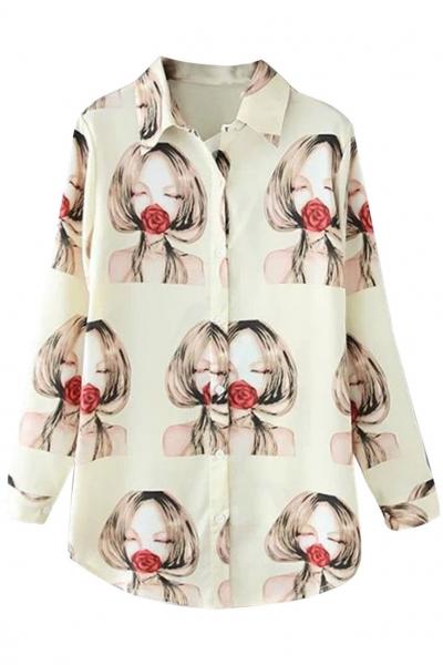 Oasap Casual Graphic Print Blouse