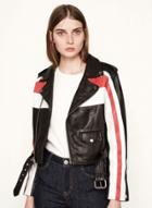 Oasap Women's Color Block Pu Leather Tricolour Leather Jacket