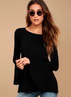 Oasap Round Neck Flare Sleeve Backless Lace-up Tee Shirt